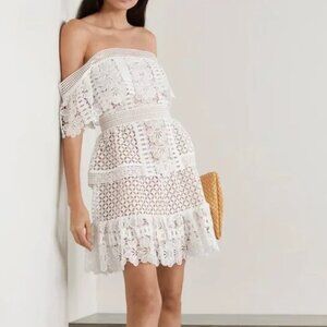 Self Portrait off-the-shoulder guipure lace mini dress